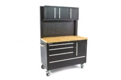 HBM Gereedschapswagen Met Kastenwand, Houten Werkblad, 122 Cm, Zwart
