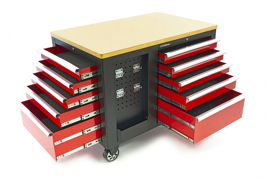 HBM Verrijdbare Gereedschapswagen, Werkbank Met Houten Werkblad 10 Laden, Rood Zwart 4 HBM Verrijdbare Gereedschapswagen, Werkbank Met Houten Werkblad 10 Laden, Rood Zwart - Afbeelding 2