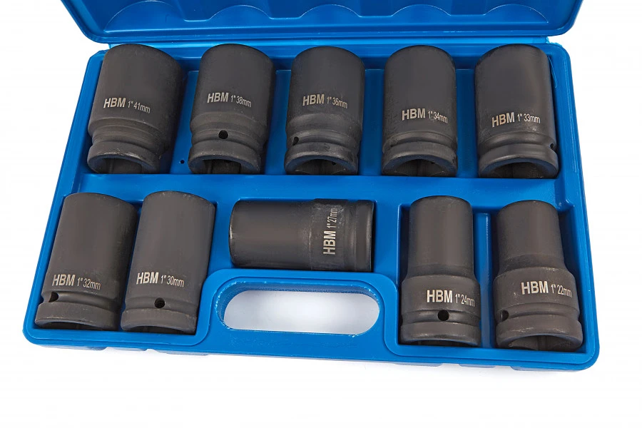 HBM 10 Delige 1" Krachtdoppenset 3 HBM 10 Delige 1" Krachtdoppenset