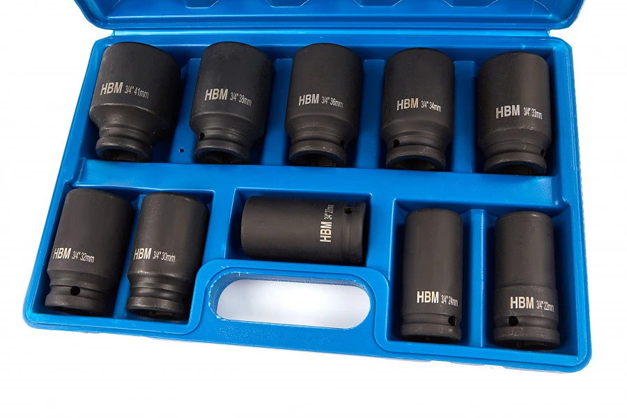 HBM 3/4" Krachtdoppenset Grote Maten 10 Delig 3 HBM 3/4" Krachtdoppenset Grote Maten 10 Delig