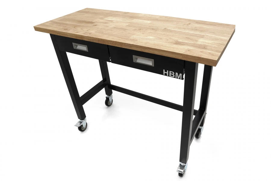 HBM Werkbank Met Massief Houten Blad, 2 Laden, Verrijdbaar, 122 Cm 4 HBM Werkbank Met Massief Houten Blad, 2 Laden, Verrijdbaar, 122 Cm - Afbeelding 2