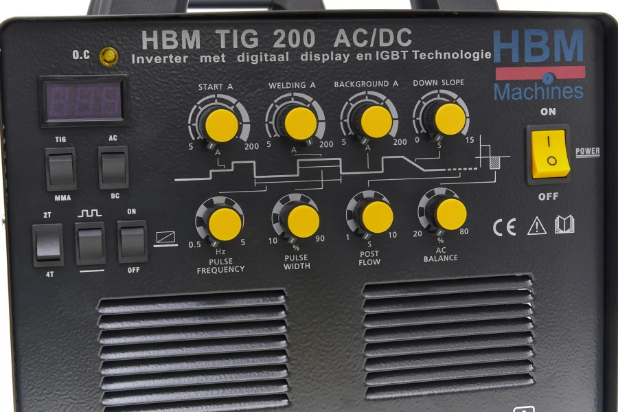 HBM TIG 200 AC / DC Inverter Met Digitaal Display En IGBT Technologie 5 HBM TIG 200 AC / DC Inverter Met Digitaal Display En IGBT Technologie - Afbeelding 3